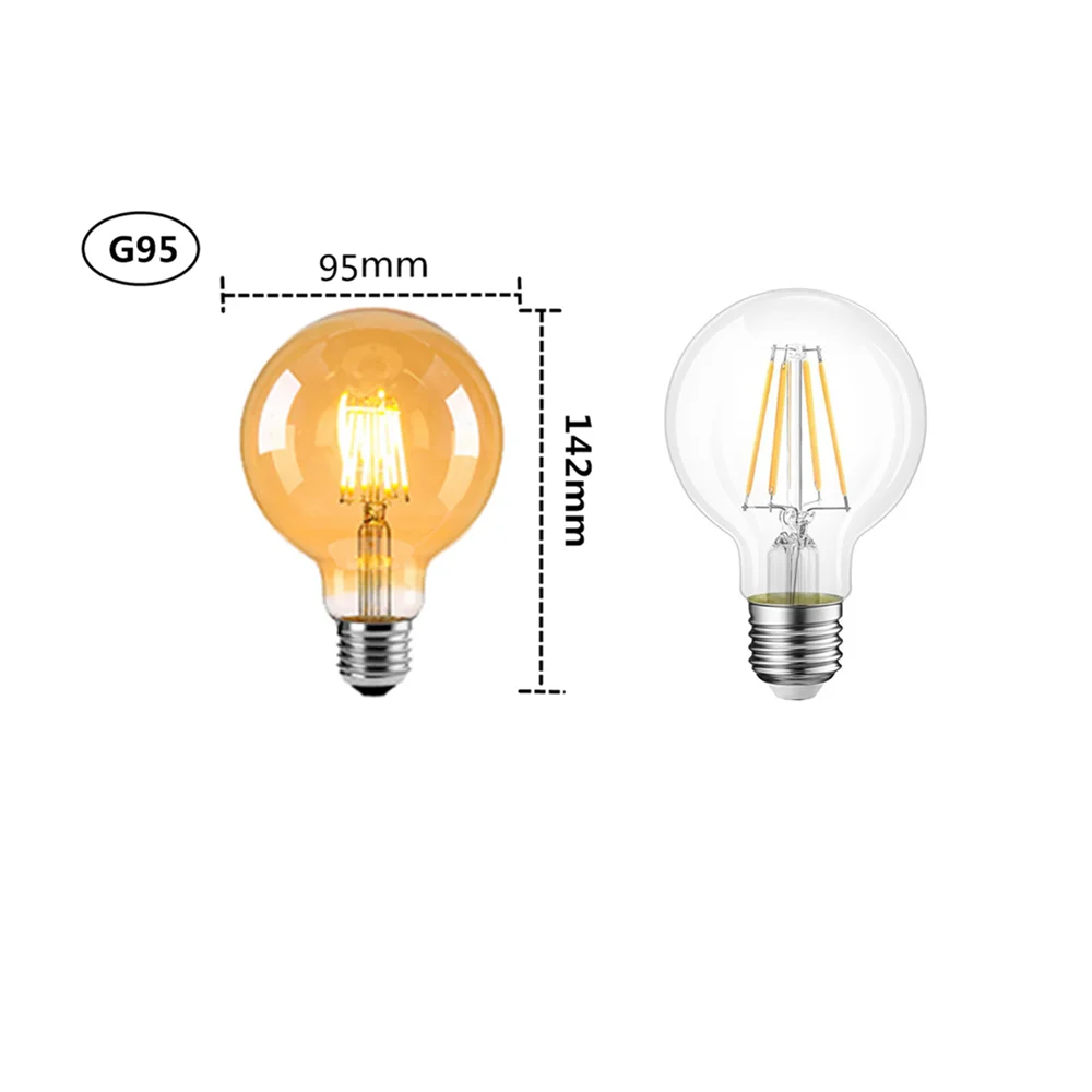 LED Edison Filament Light Retr Bulb Brown Golden G80 G95 G125 4W 6W 8W 10W 12W Dimmable E27 AC 220V Dimmer Restaurant Bedroom