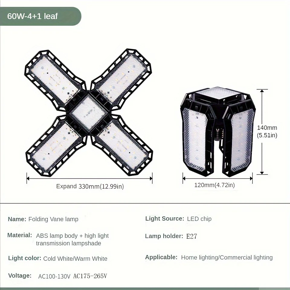 LED Garage Light Bulbs, 40W 60W 80W10000LM Super Bright Garage Lighting LED Shop Light With Adjustable Panels, E27 Screw Socket