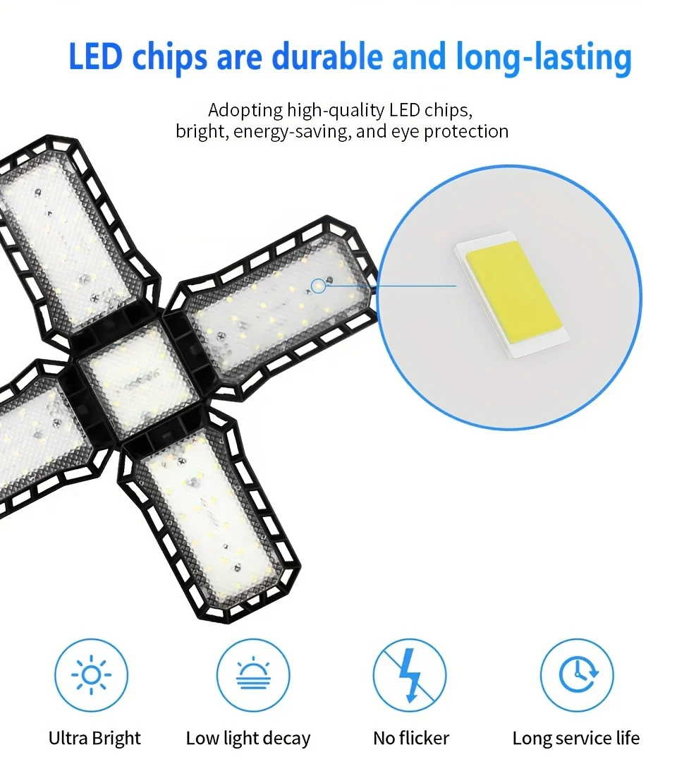 LED Garage Light Bulbs, 40W 60W 80W10000LM Super Bright Garage Lighting LED Shop Light With Adjustable Panels, E27 Screw Socket