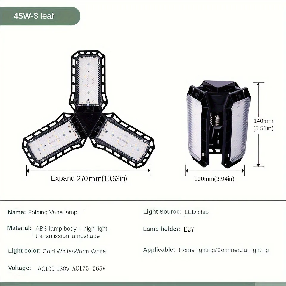 LED Garage Light Bulbs, 40W 60W 80W10000LM Super Bright Garage Lighting LED Shop Light With Adjustable Panels, E27 Screw Socket