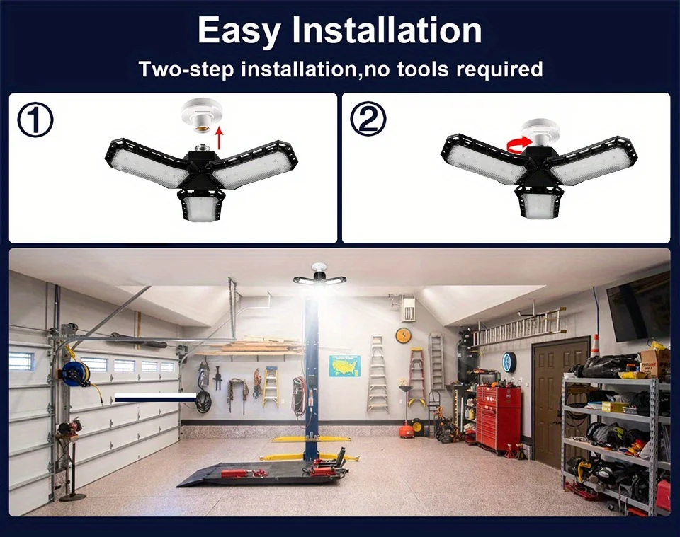 LED Garage Light Bulbs, 40W 60W 80W10000LM Super Bright Garage Lighting LED Shop Light With Adjustable Panels, E27 Screw Socket