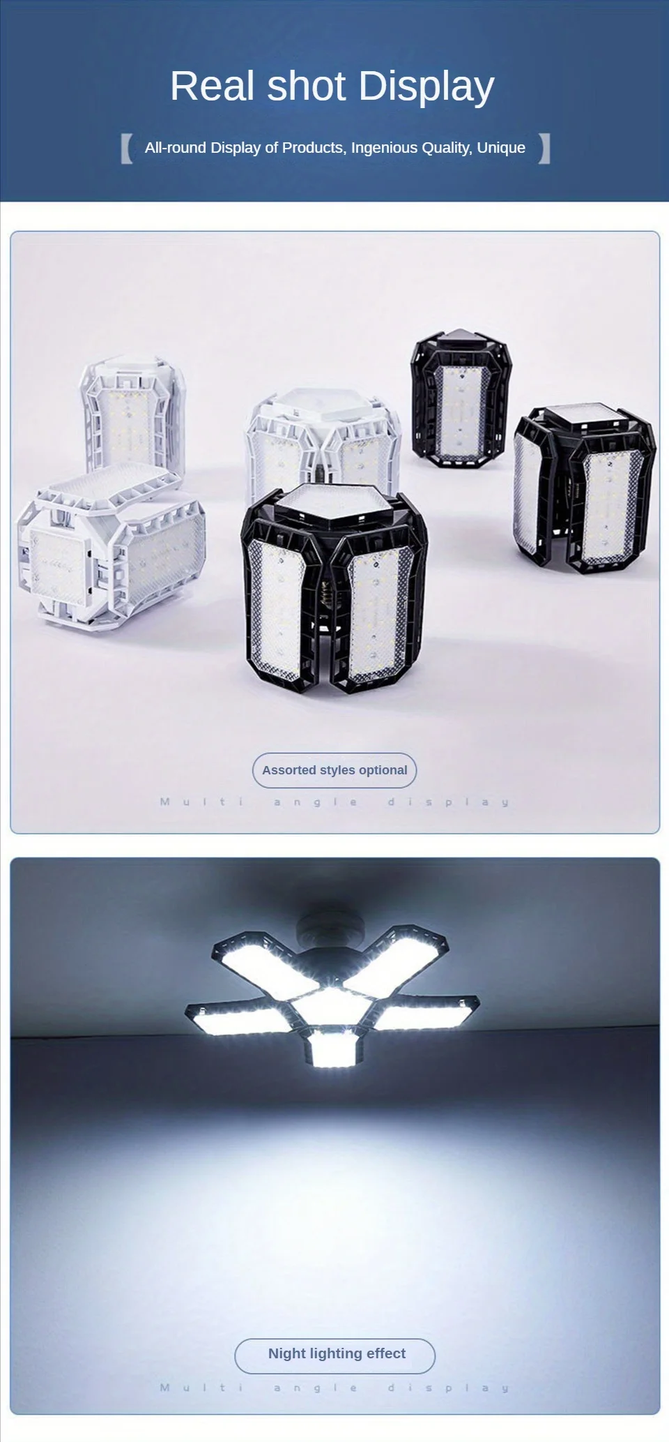 LED Garage Light Bulbs, 40W 60W 80W10000LM Super Bright Garage Lighting LED Shop Light With Adjustable Panels, E27 Screw Socket