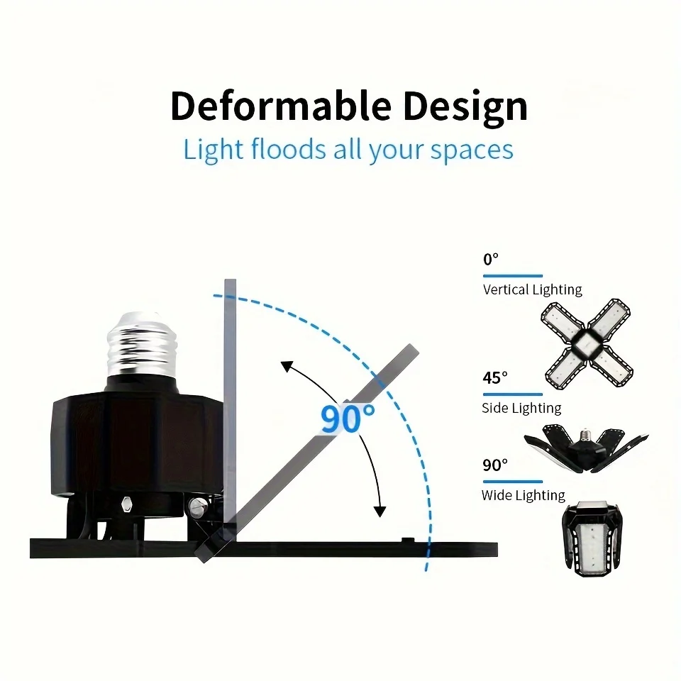 LED Garage Light Bulbs, 40W 60W 80W10000LM Super Bright Garage Lighting LED Shop Light With Adjustable Panels, E27 Screw Socket