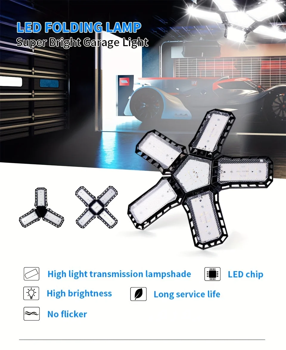 LED Garage Light Bulbs, 40W 60W 80W10000LM Super Bright Garage Lighting LED Shop Light With Adjustable Panels, E27 Screw Socket