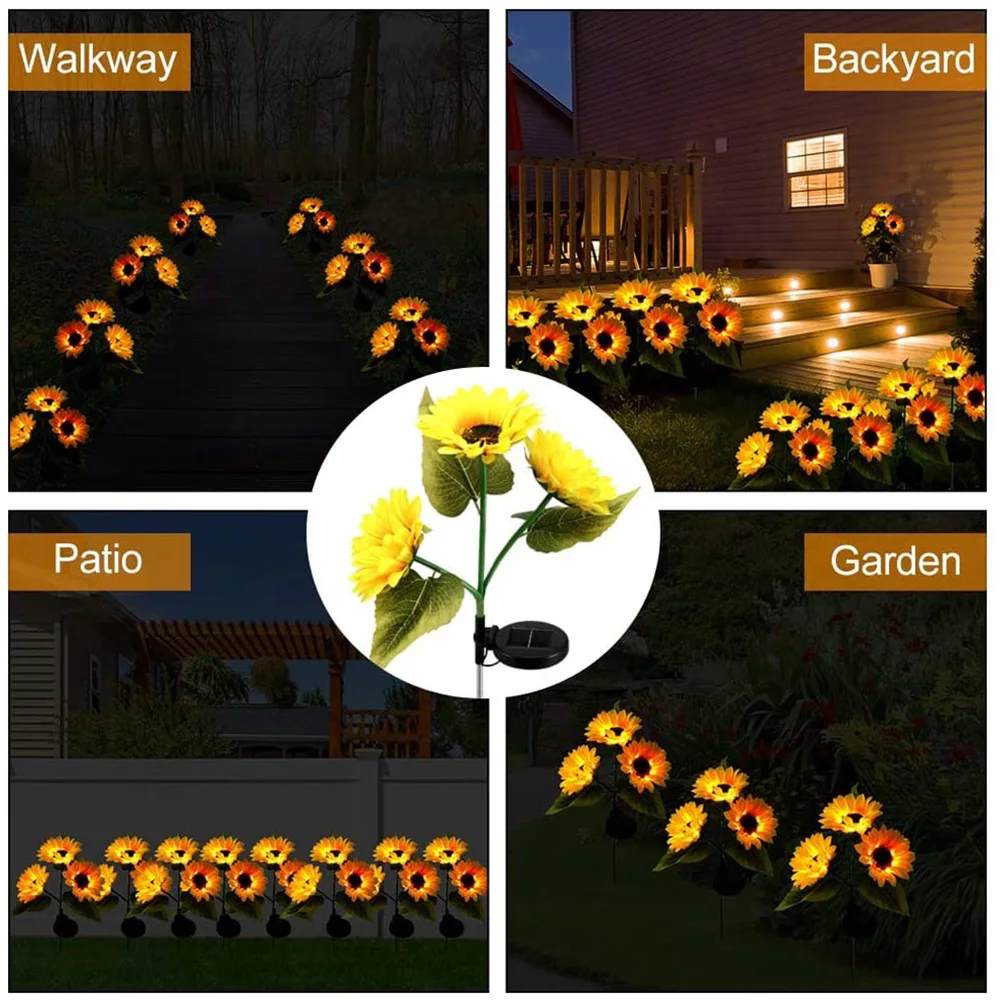 3 Head Solar Sunflower Lights LED Light Garland Outdoor Waterproof Garden Lawn Party Christmas Decoration Solar Powered Lamp