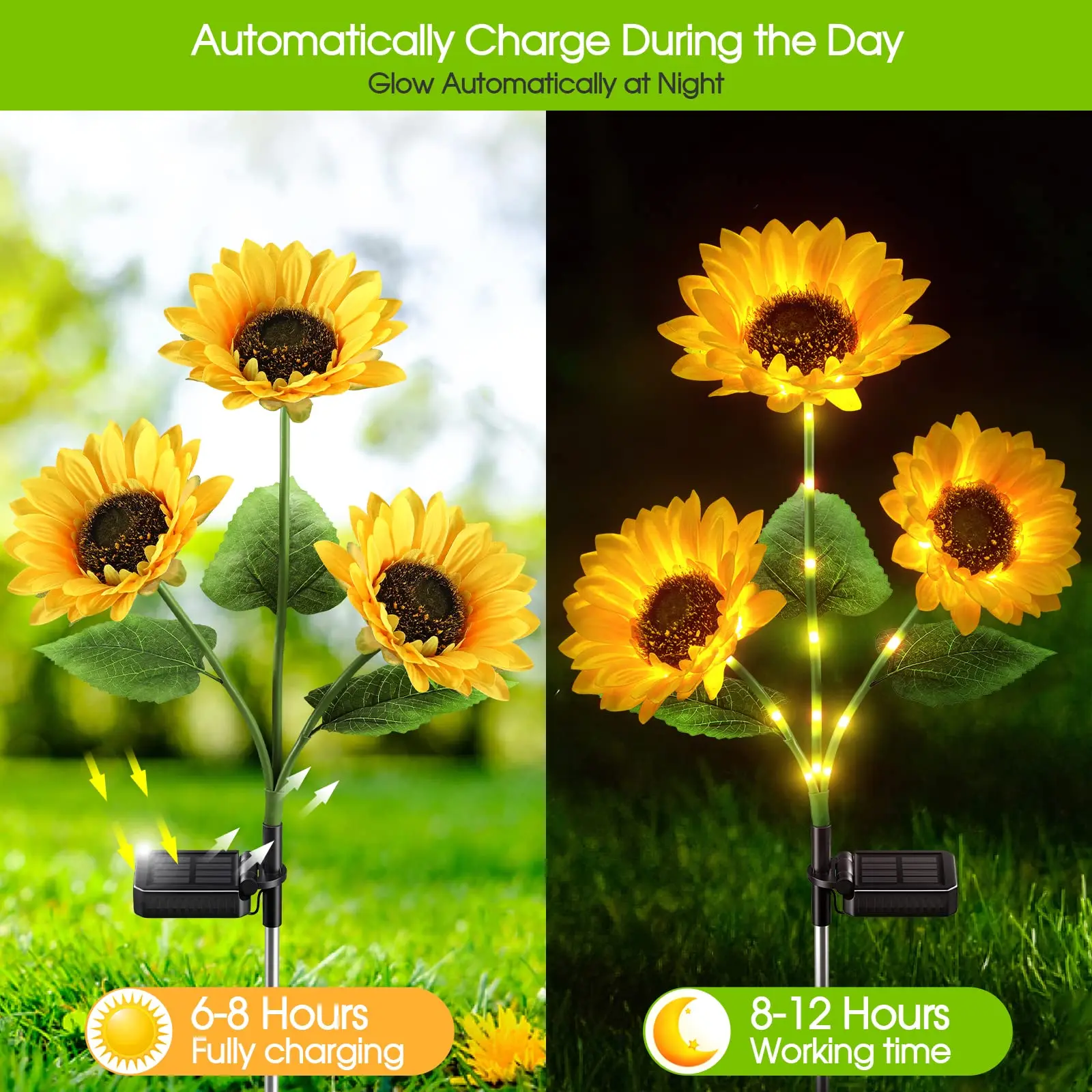 3 Head Solar Sunflower Lights LED Light Garland Outdoor Waterproof Garden Lawn Party Christmas Decoration Solar Powered Lamp