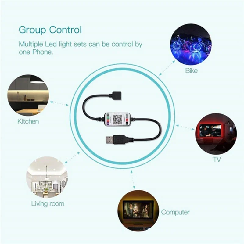 Smart 5V USB Bluetooth Controller 4pin 5050 2835 RGB LED Strip Light 4 Pin Connector Phone APP Contrl Tape TV Backlight Decor