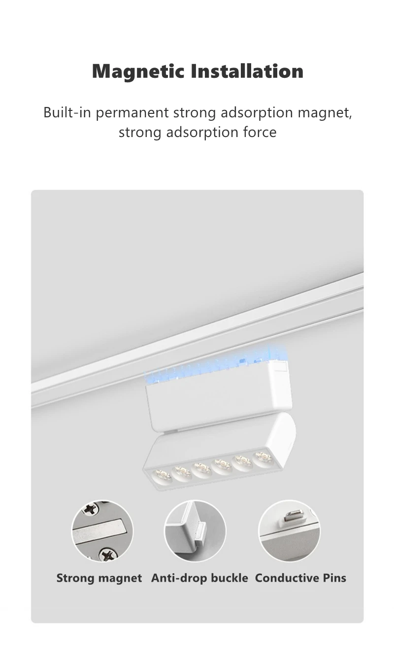 H6mm Ultra Thin Magnetic Track Light System 48V Living Room Ceiling Mount LED Ceiling Magnet Rail Lamp Spotlight Chandelier