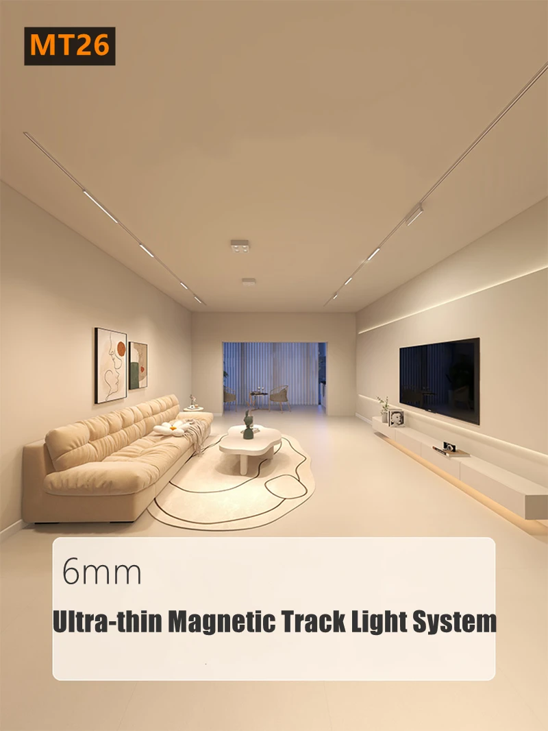 H6mm Ultra Thin Magnetic Track Light System 48V Living Room Ceiling Mount LED Ceiling Magnet Rail Lamp Spotlight Chandelier