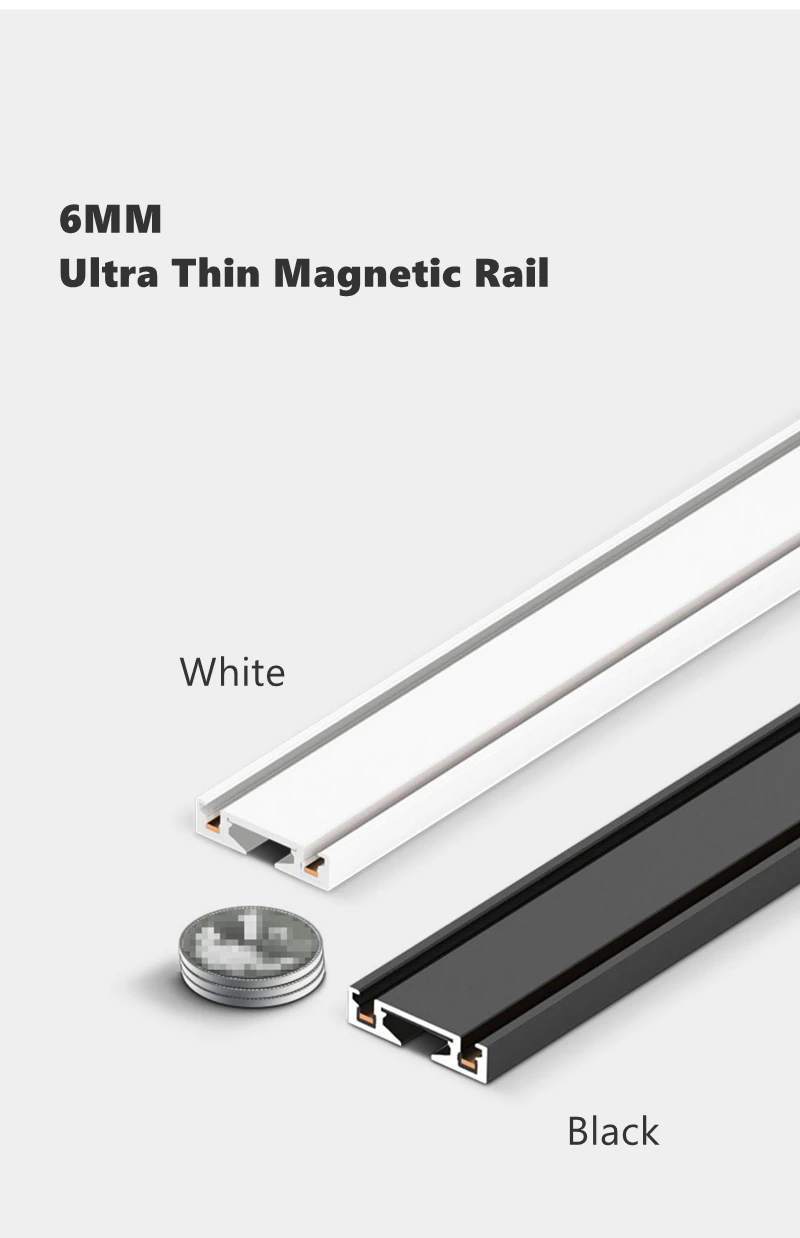 H6mm Ultra Thin Magnetic Track Light System 48V Living Room Ceiling Mount LED Ceiling Magnet Rail Lamp Spotlight Chandelier