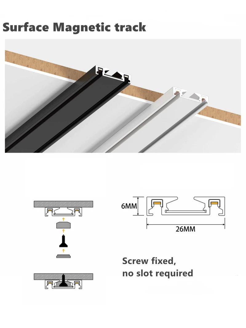H6mm Ultra Thin Magnetic Track Light System 48V Living Room Ceiling Mount LED Ceiling Magnet Rail Lamp Spotlight Chandelier