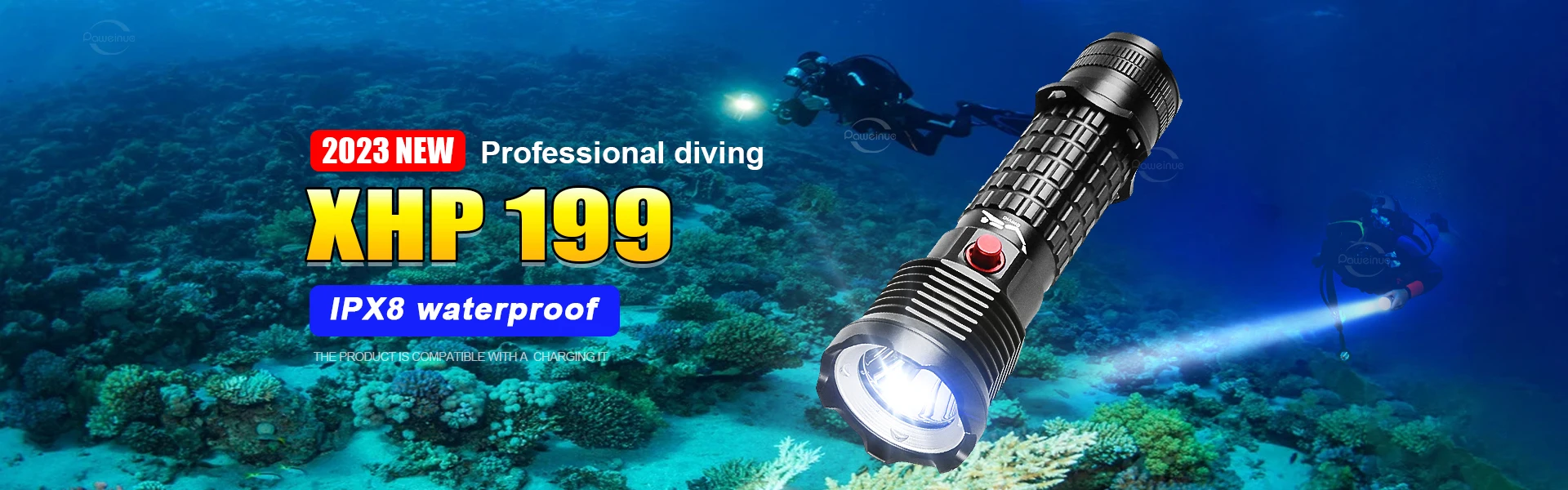 Professional Spearfishing Hunting Scuba XHP199 LED Dive Light 9900 Lumens Diving Flashlight 26650 Torch Underwater Flashlight