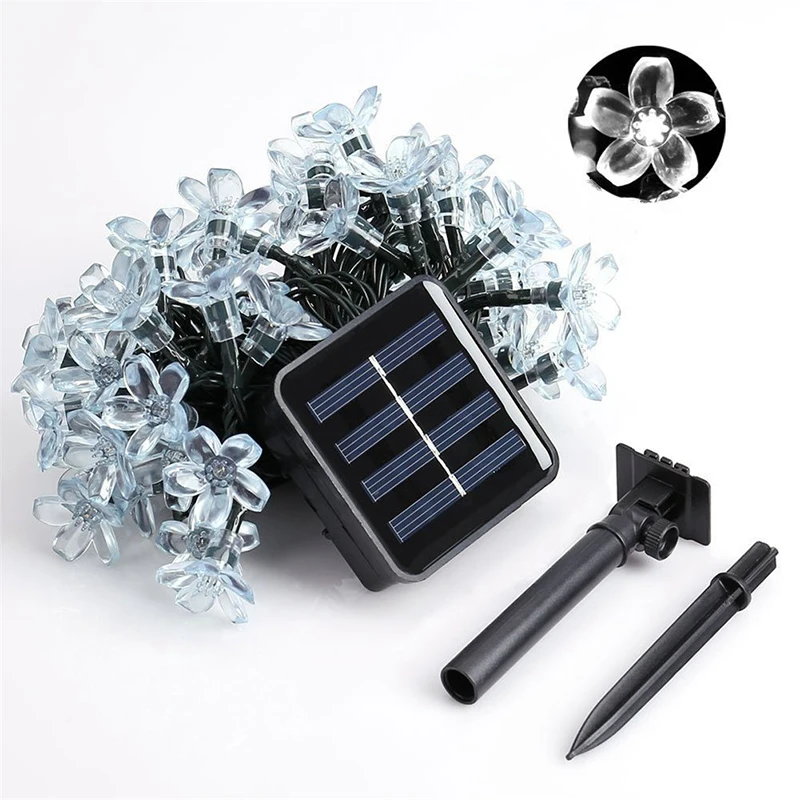 5M 20LED Solar String Lights Outdoor Waterproof 8 Mode Battery Operated Cherry Flower Light Christmas Garden Party Decoration