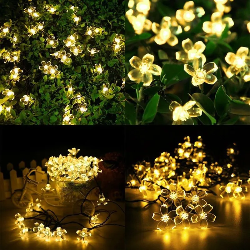 5M 20LED Solar String Lights Outdoor Waterproof 8 Mode Battery Operated Cherry Flower Light Christmas Garden Party Decoration