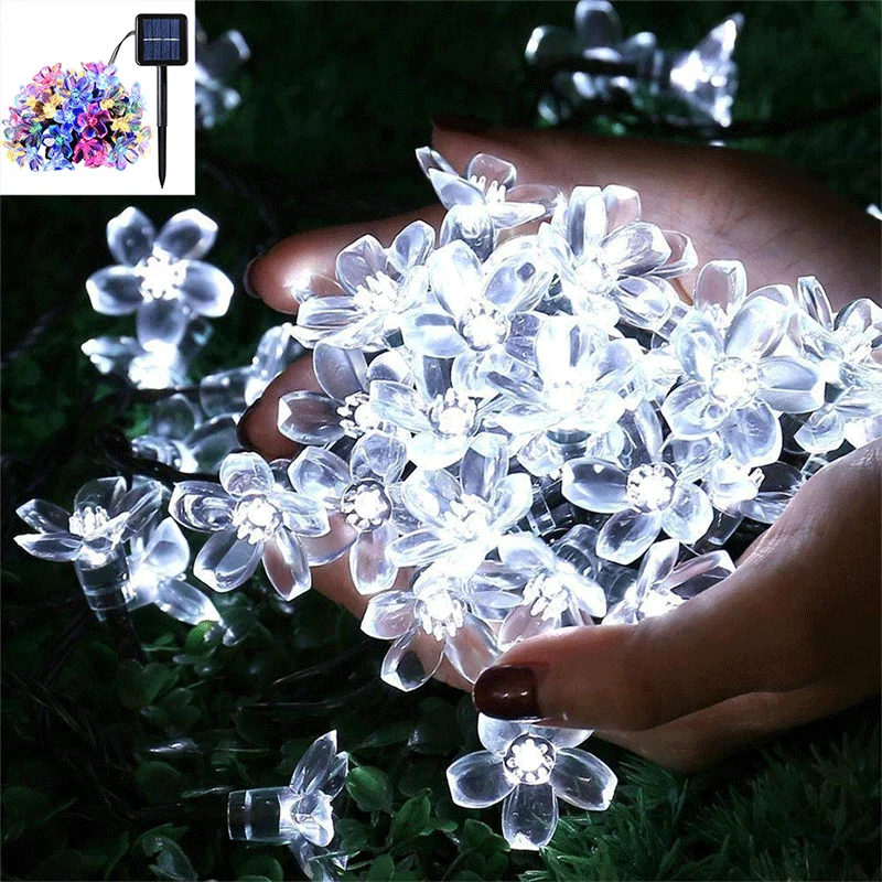 5M 20LED Solar String Lights Outdoor Waterproof 8 Mode Battery Operated Cherry Flower Light Christmas Garden Party Decoration