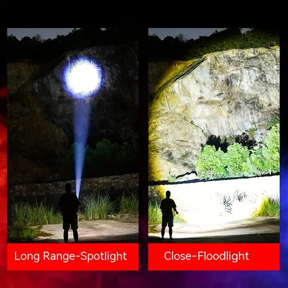 20W Zoom Round Beam Light LED High Power Flashlight USB Rechargeable Torch Camping Outdoor Hunting Fishing Walking Lighting Lamp