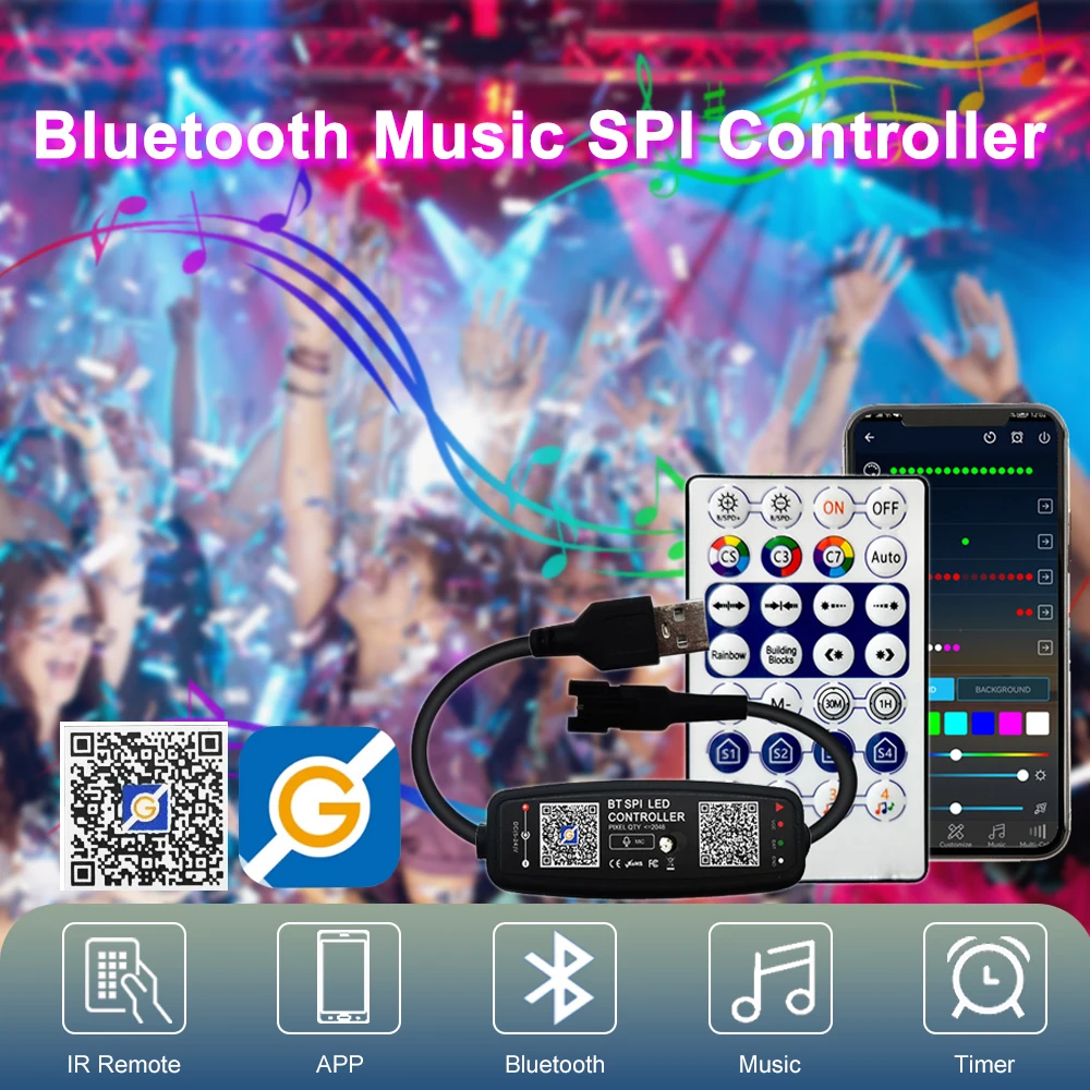 WS2811 WS2812B LED Controller Bluetooth Music Built-in MIC 28Keys Remote Control Individually Addressable LED Pixel Strip Light
