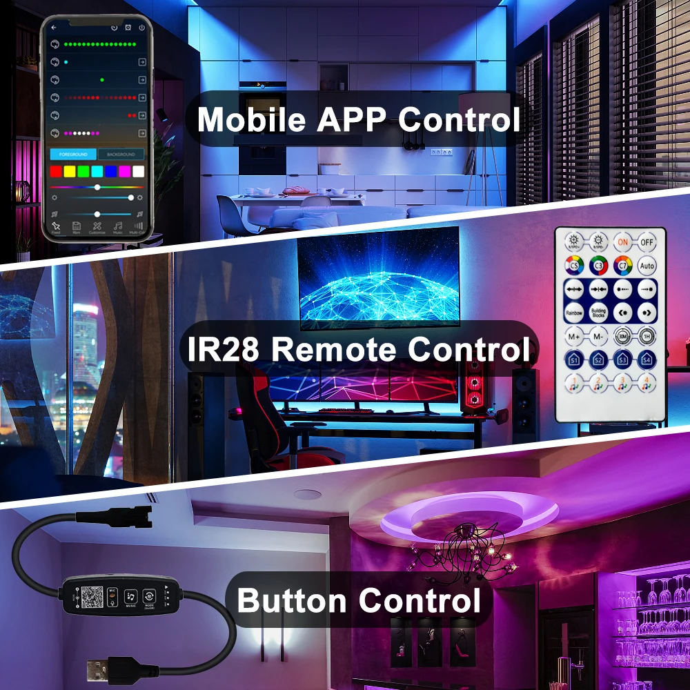WS2811 WS2812B LED Controller Bluetooth Music Built-in MIC 28Keys Remote Control Individually Addressable LED Pixel Strip Light