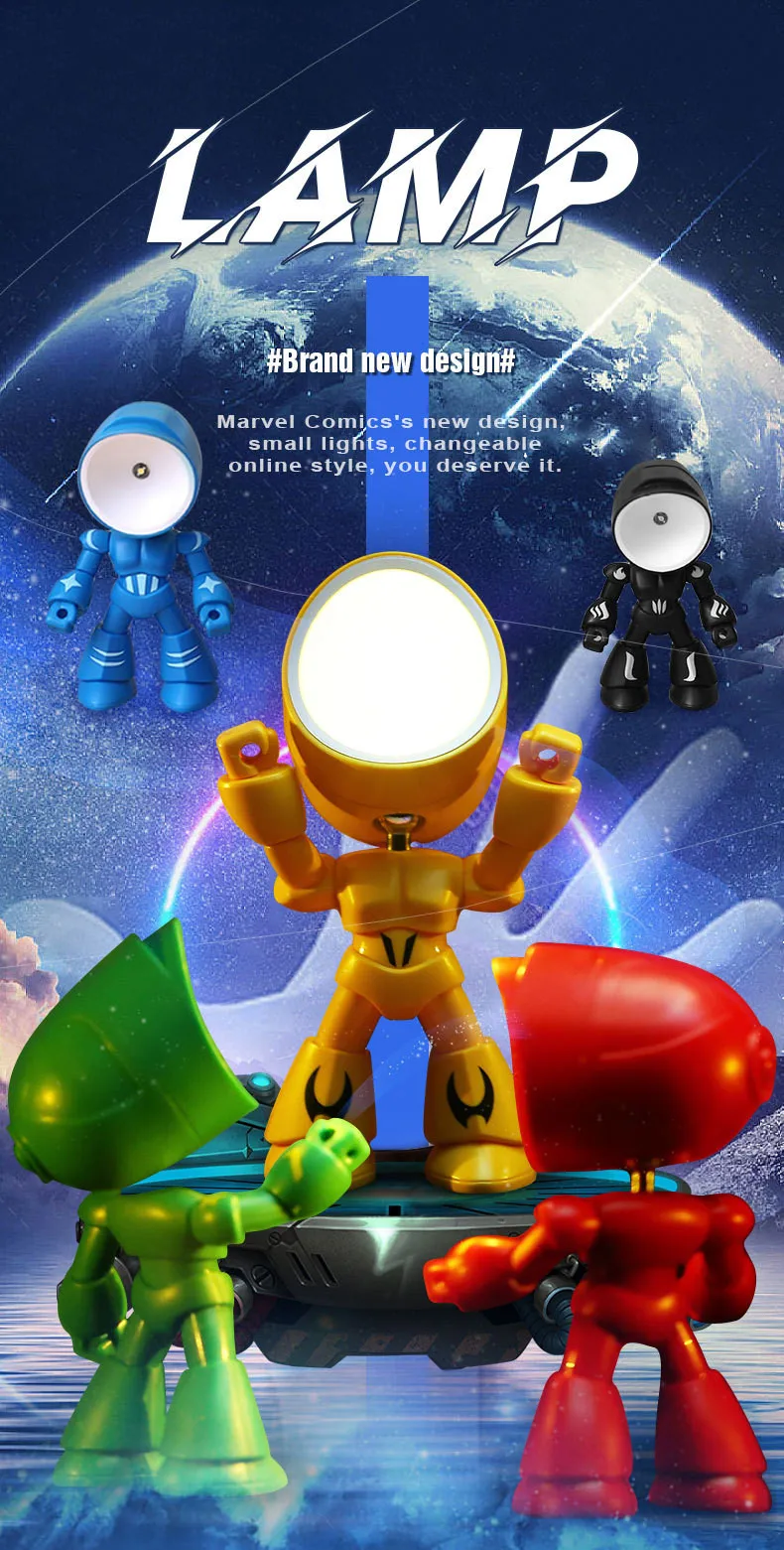 Mini Night Light LED Cartoon Cute Hero Police Desk Lamp Desktop Ornament Bedside Bedroom Table Lights Children Boy Holiday Gifts
