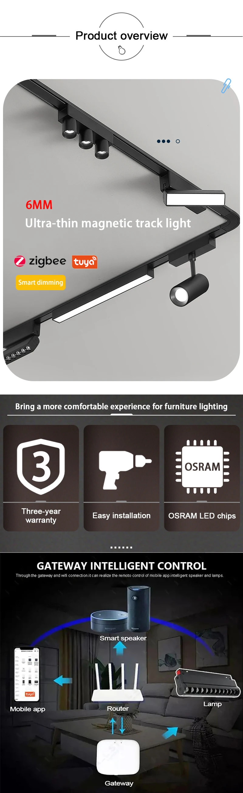 6MM Smart Tuya Zigbee Magnetic Track Light Dimmable 48V Ultra Thin Rail Surface Mount System Black White Slim Magnet Track Lamp