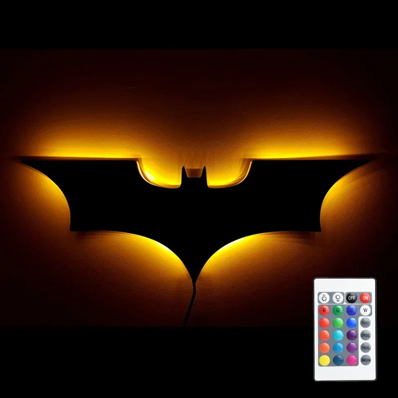 Creative 3D Bat Wall Lamp RGB Bedside Decorative LED Mirror Light with Remote Control for Bedroom Living Room Porch Passage