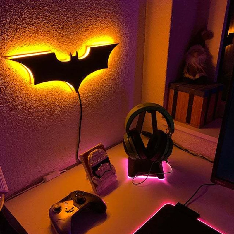 Creative 3D Bat Wall Lamp RGB Bedside Decorative LED Mirror Light with Remote Control for Bedroom Living Room Porch Passage