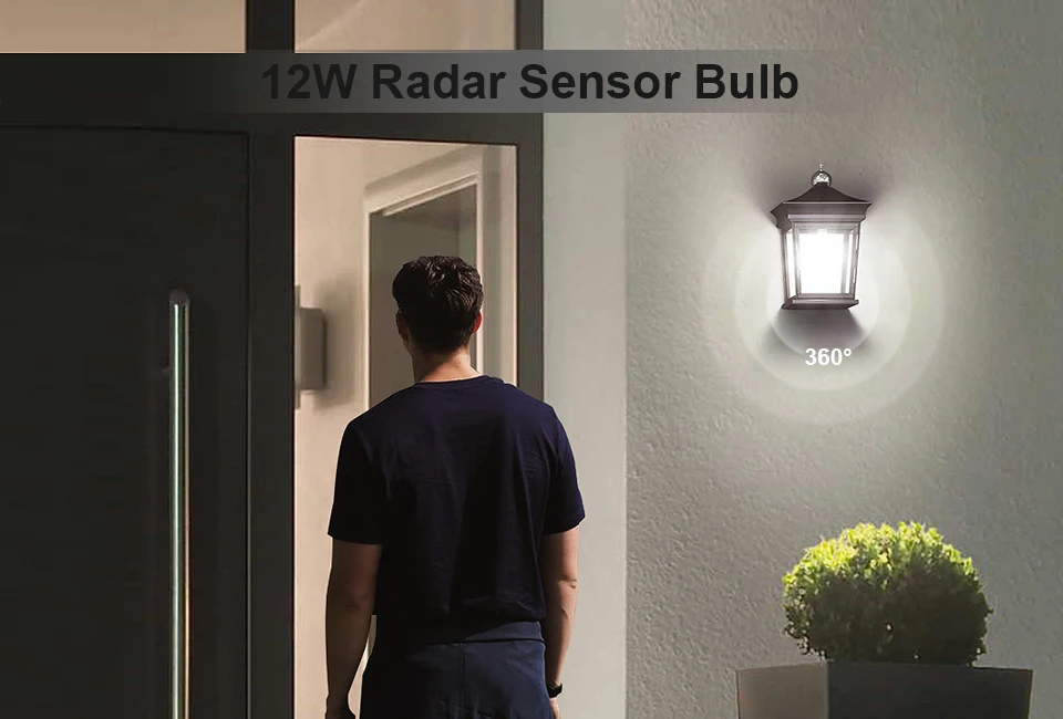 Microwave Radar Detection LED Night Light Bulb 220V E27 12W Radar Motion Induction Lamp Built-in Radar/Light Sensors For Stairs