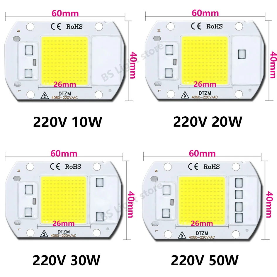 10 Pieces LED COB 5W Chip 50W LED Bulb, 10W 20W 30W LED Light Bulbs Lamp 220V, LED Matrix for Outdoor Indoor Flood Light, White
