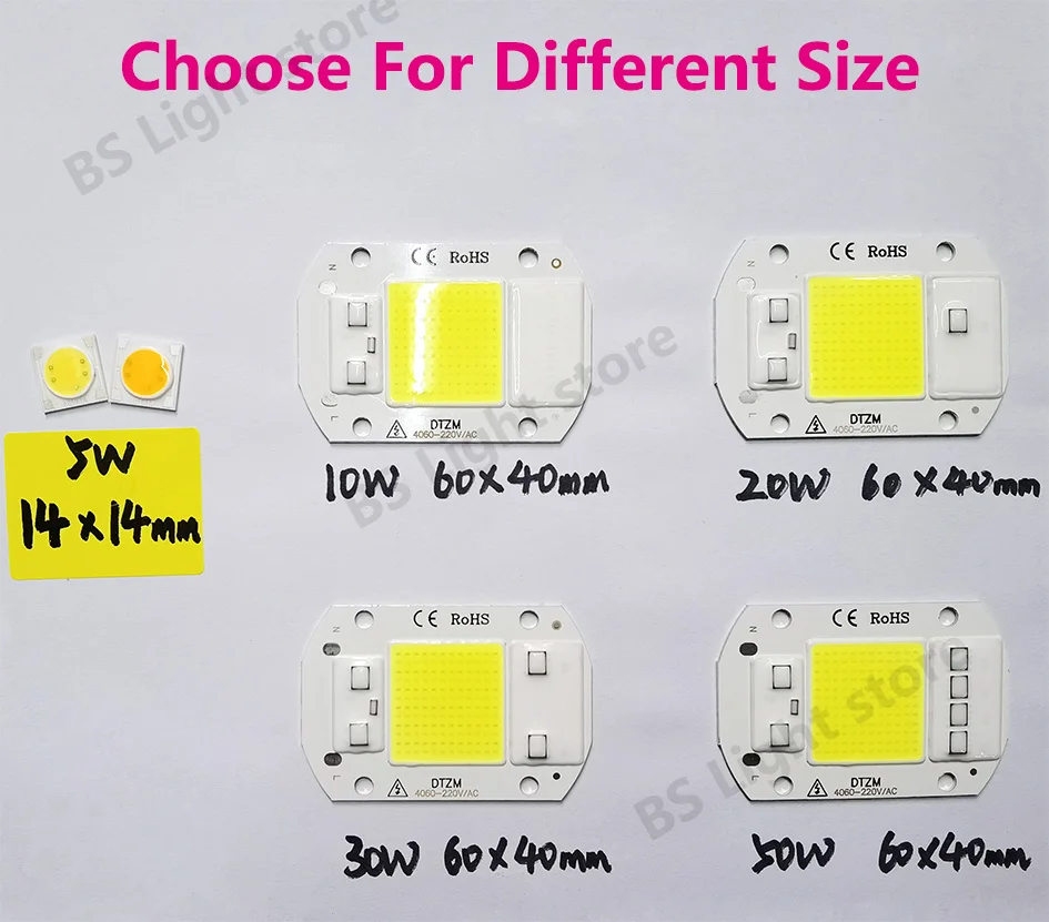10 Pieces LED COB 5W Chip 50W LED Bulb, 10W 20W 30W LED Light Bulbs Lamp 220V, LED Matrix for Outdoor Indoor Flood Light, White