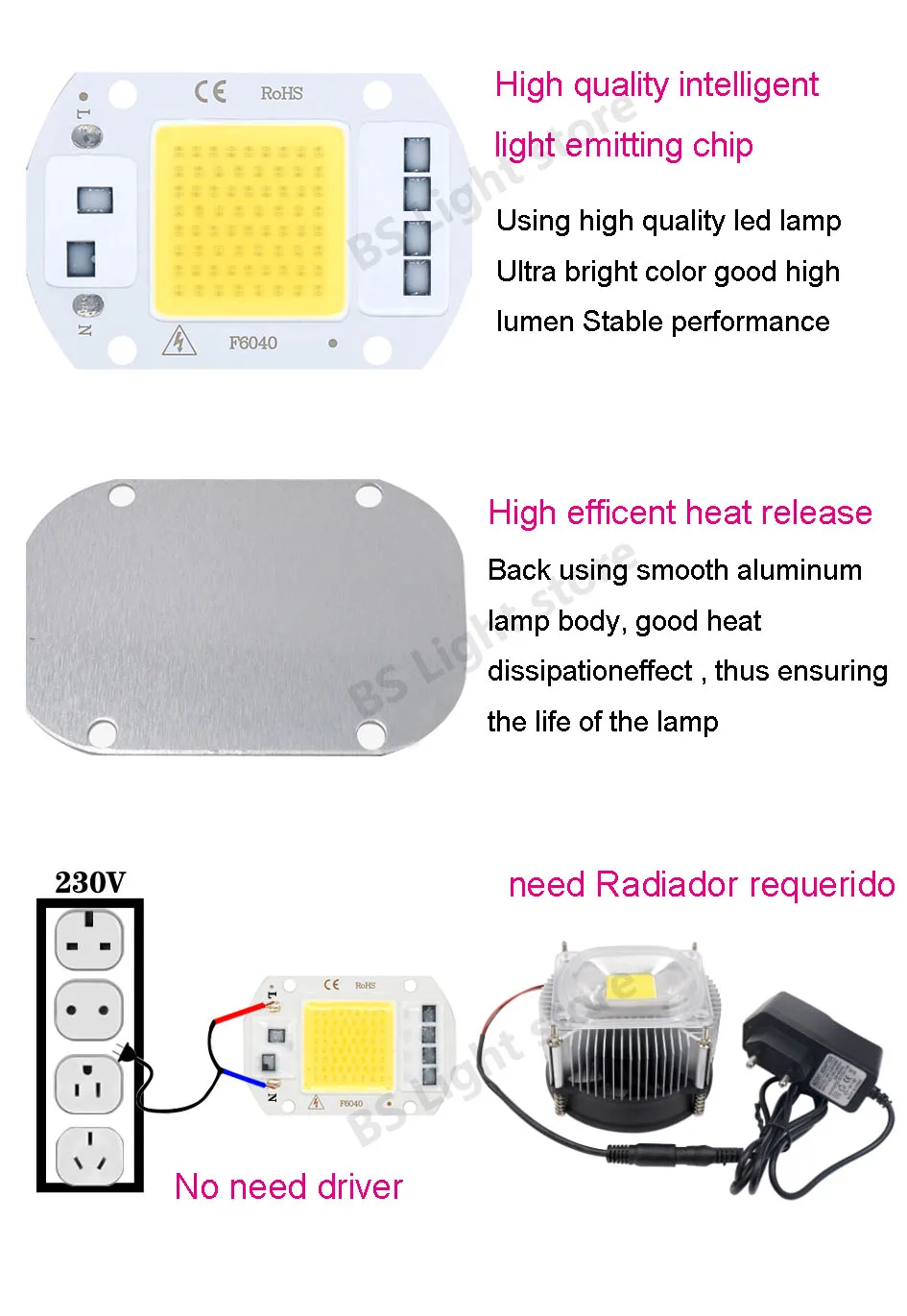 10 Pieces LED COB 5W Chip 50W LED Bulb, 10W 20W 30W LED Light Bulbs Lamp 220V, LED Matrix for Outdoor Indoor Flood Light, White
