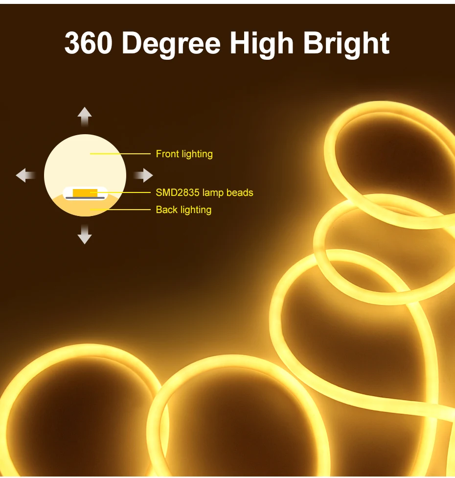 360 Round Tube 220V Flexible Rope Light 120leds/m LED Neon Light Strip Cold White/Natural White/Red/Green/Blue/Pink Waterproof
