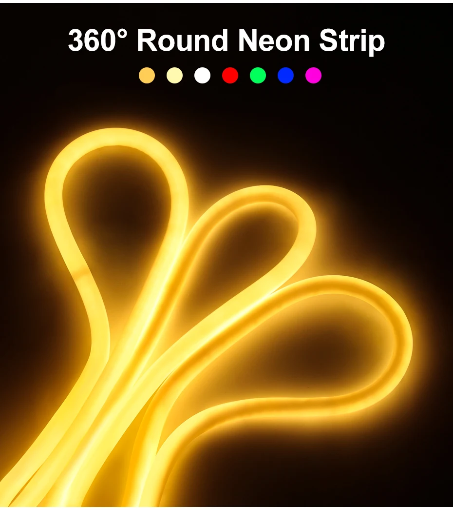 360 Round Tube 220V Flexible Rope Light 120leds/m LED Neon Light Strip Cold White/Natural White/Red/Green/Blue/Pink Waterproof