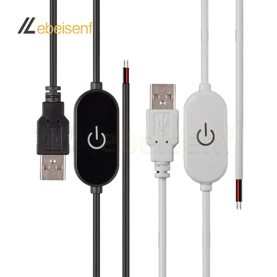 2A 5V USB Touch Dimming Switch Cable 1.5M USB 2.0A to 2 Wire Output 5-100% Dimmer Controller for Single Channel LED Strip Lights