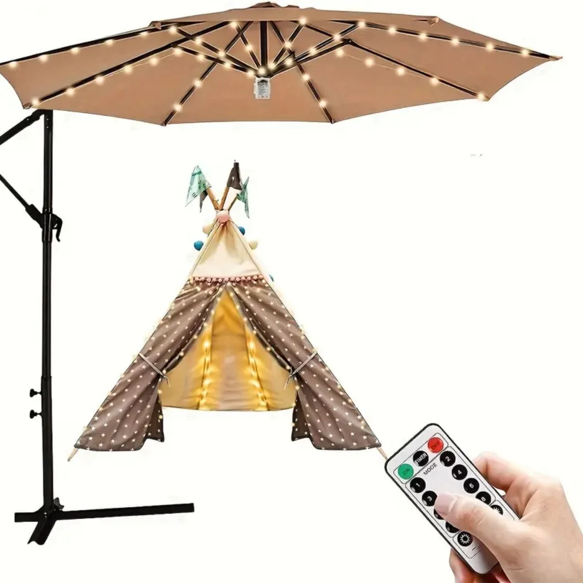 1PC Patio Umbrella Light with Remote 8 Adjustable Brightness Modes Outdoor Waterproof 104 LED Light Battery Operated For Beach
