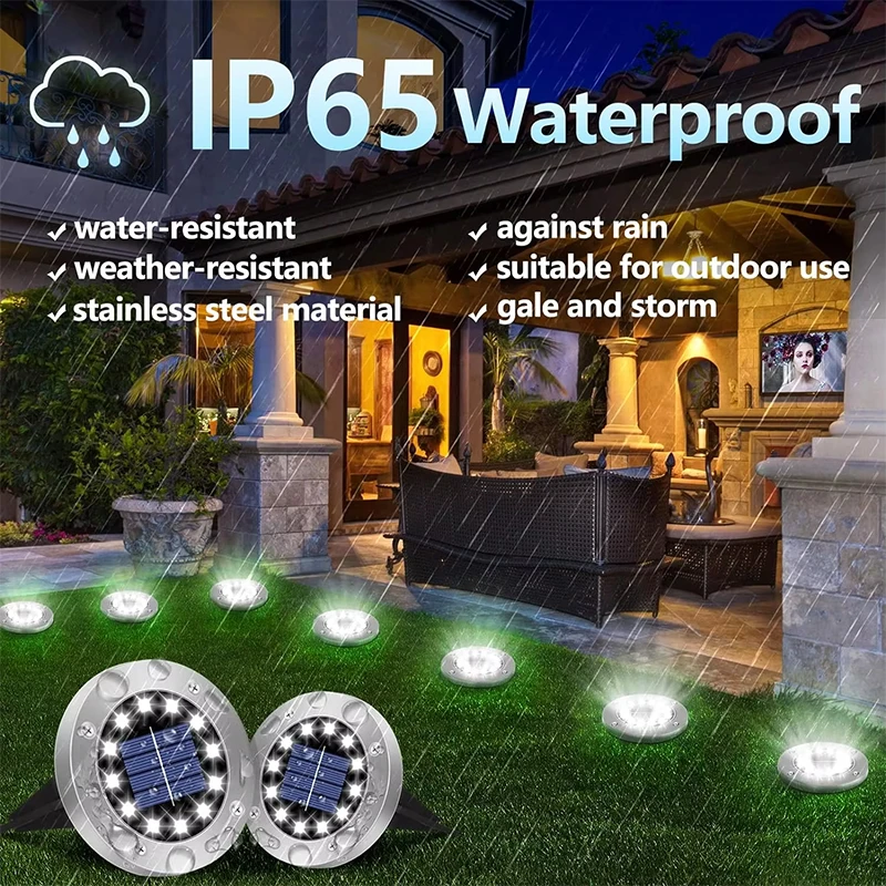 16 LEDs Bright Solar Ground Lights Outdoor Waterproof Solar LED Light for Pathway Garden Yard Lawn Walkway Driveway Decoration