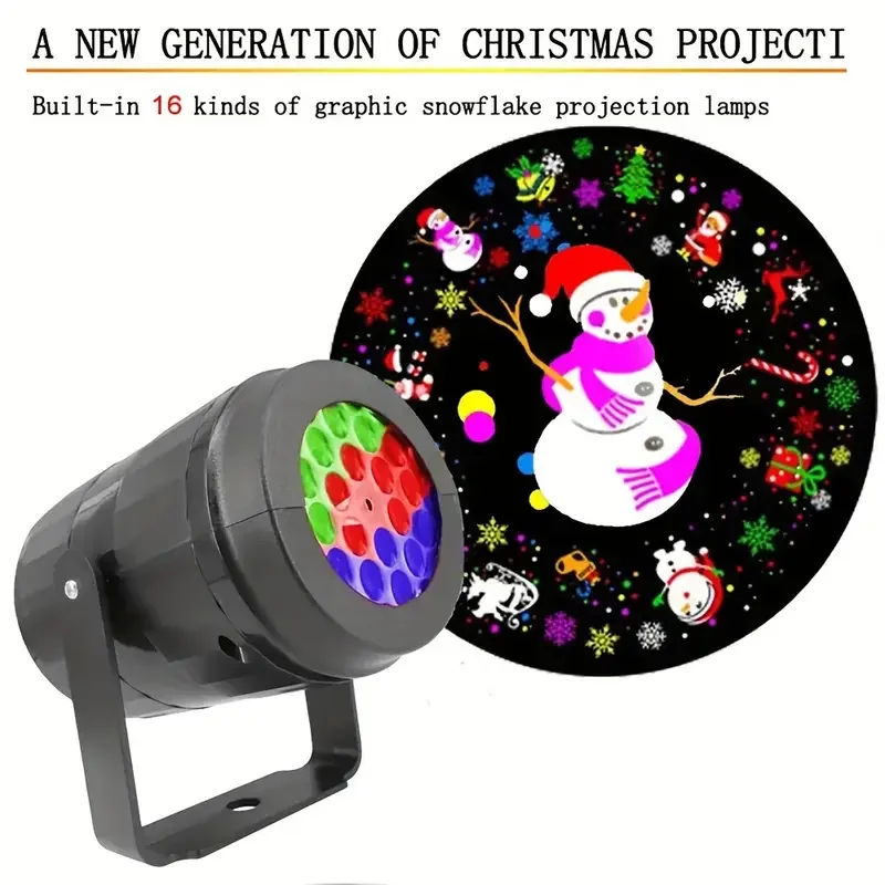 1pc Snowflake Christmas Night Projector Light,16 Patterns Waterproof Rotating Christmas LED Stage Lights Christmas Decoration