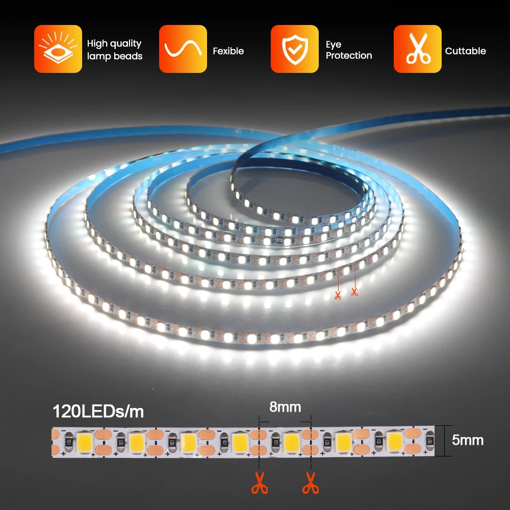 5V 2835 LED Strip Light 3mm 5mm 8mm PCB Width 120Leds/m Flexible LED Tape Ribbon Diode USB/2PIN Wire Led Lights for Room Decor