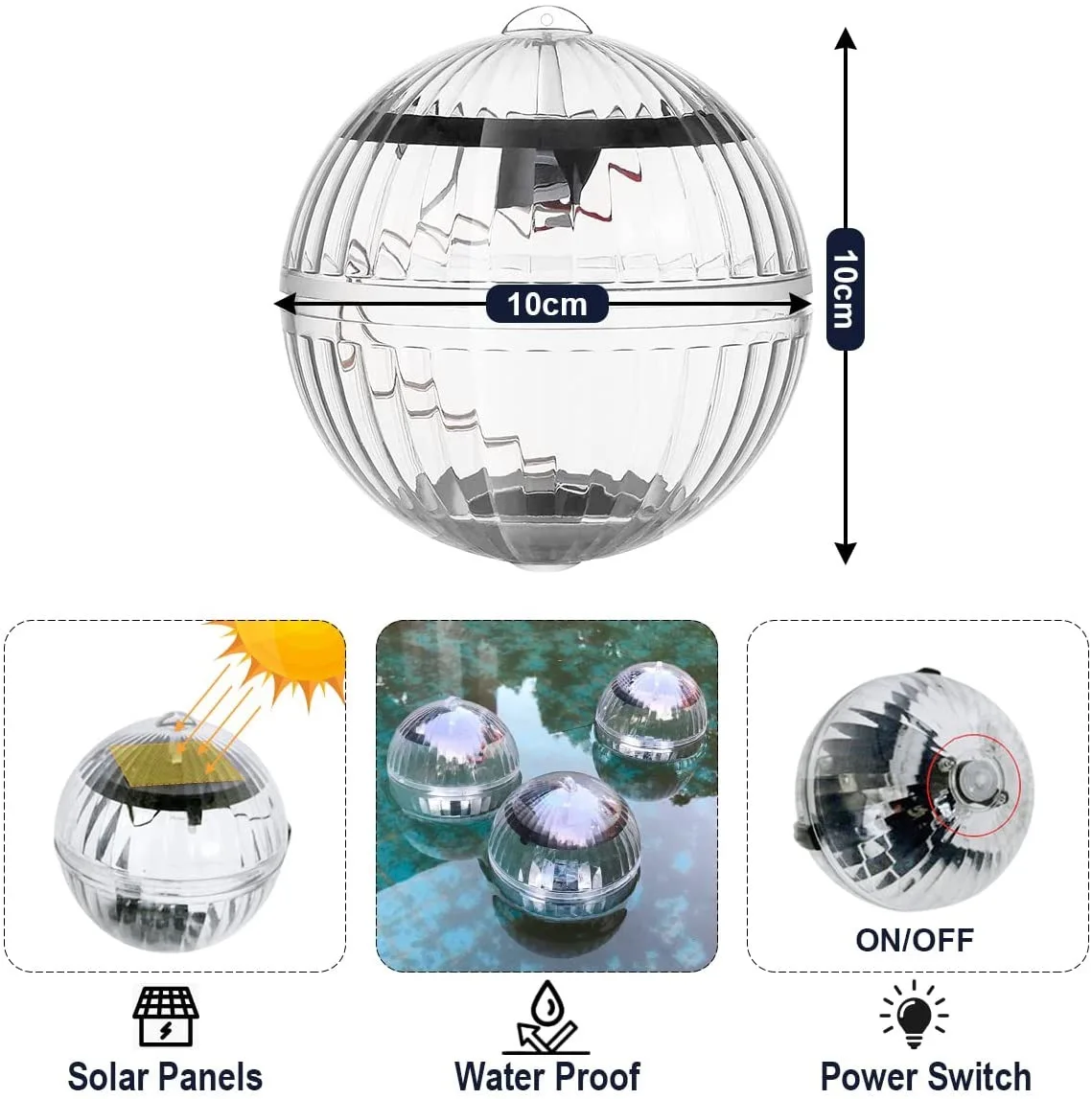 Led Solar Floating Lamp Swimming Pool Ball Solar Panel Powered Pond Drift Waterproof Glow Show Disco Color Changing Light