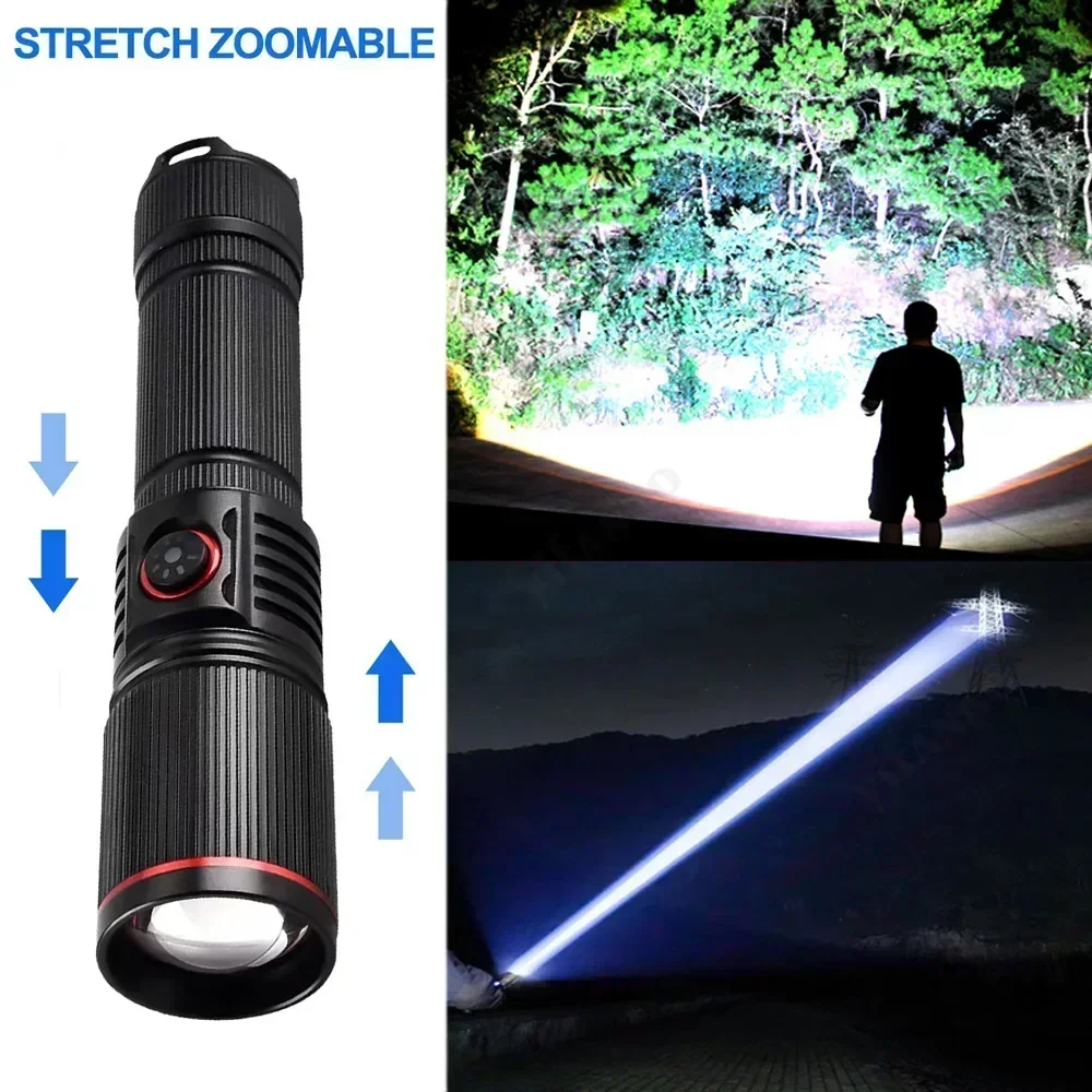 30W High Bright LED Flashlight High Power Type C Rechargeable Zoom Torch Camping Outdoor Hunting Fishing Walking Lighting Lamp