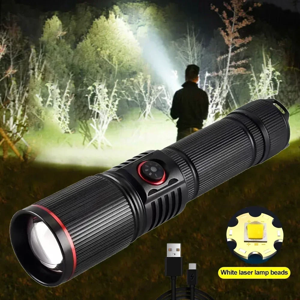 30W High Bright LED Flashlight High Power Type C Rechargeable Zoom Torch Camping Outdoor Hunting Fishing Walking Lighting Lamp