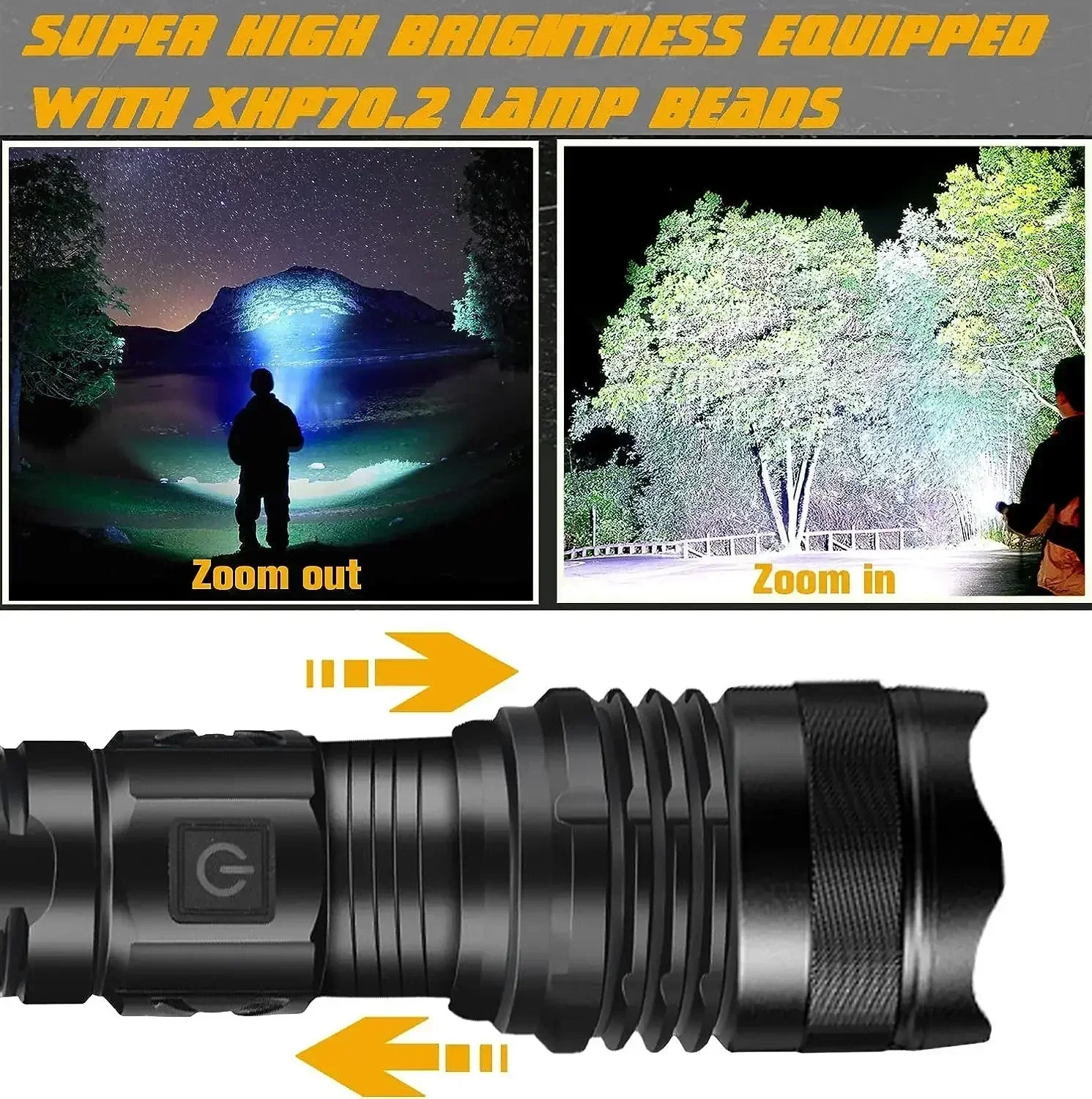 30W High Bright LED Flashlight High Power Type C Rechargeable Zoom Torch Camping Outdoor Hunting Fishing Walking Lighting Lamp