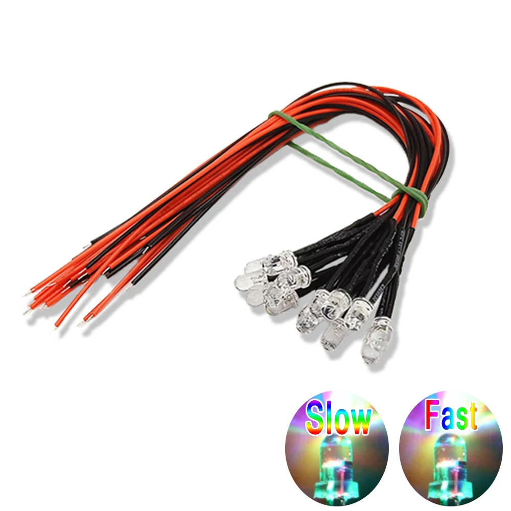 10PCS 5mm LED 5-12V 20cm Pre-wired White Red Green Blue Yellow UV RGB Diode Lamp Decoration Light Emitting Diodes Pre-soldered