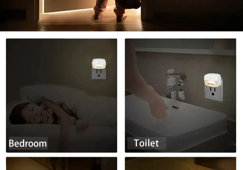 LED Night Light With Motion Sensor EU US Plug Lamps Wall Night Lamp Dimmable Bedroom Toilet Hallway Kitchen Kids Night Lights