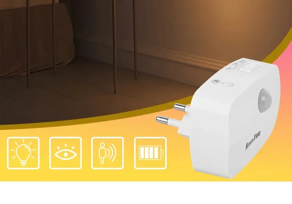 LED Night Light With Motion Sensor EU US Plug Lamps Wall Night Lamp Dimmable Bedroom Toilet Hallway Kitchen Kids Night Lights