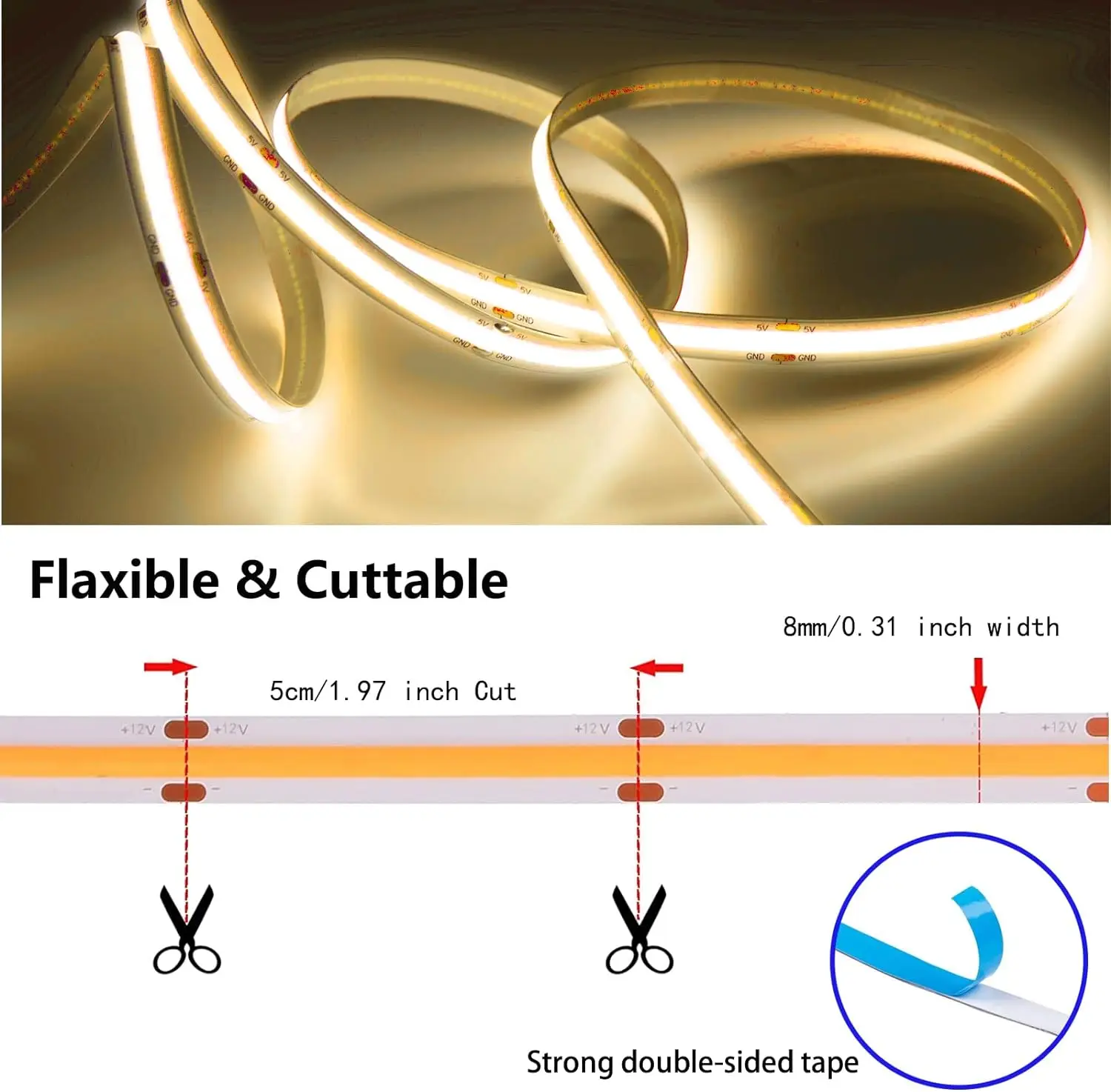 DC 5V USB LED COB Strip White Warm White LED Strip Light TV Background Lighting Tape Home Decor Lamp 1- 5m LED String Light