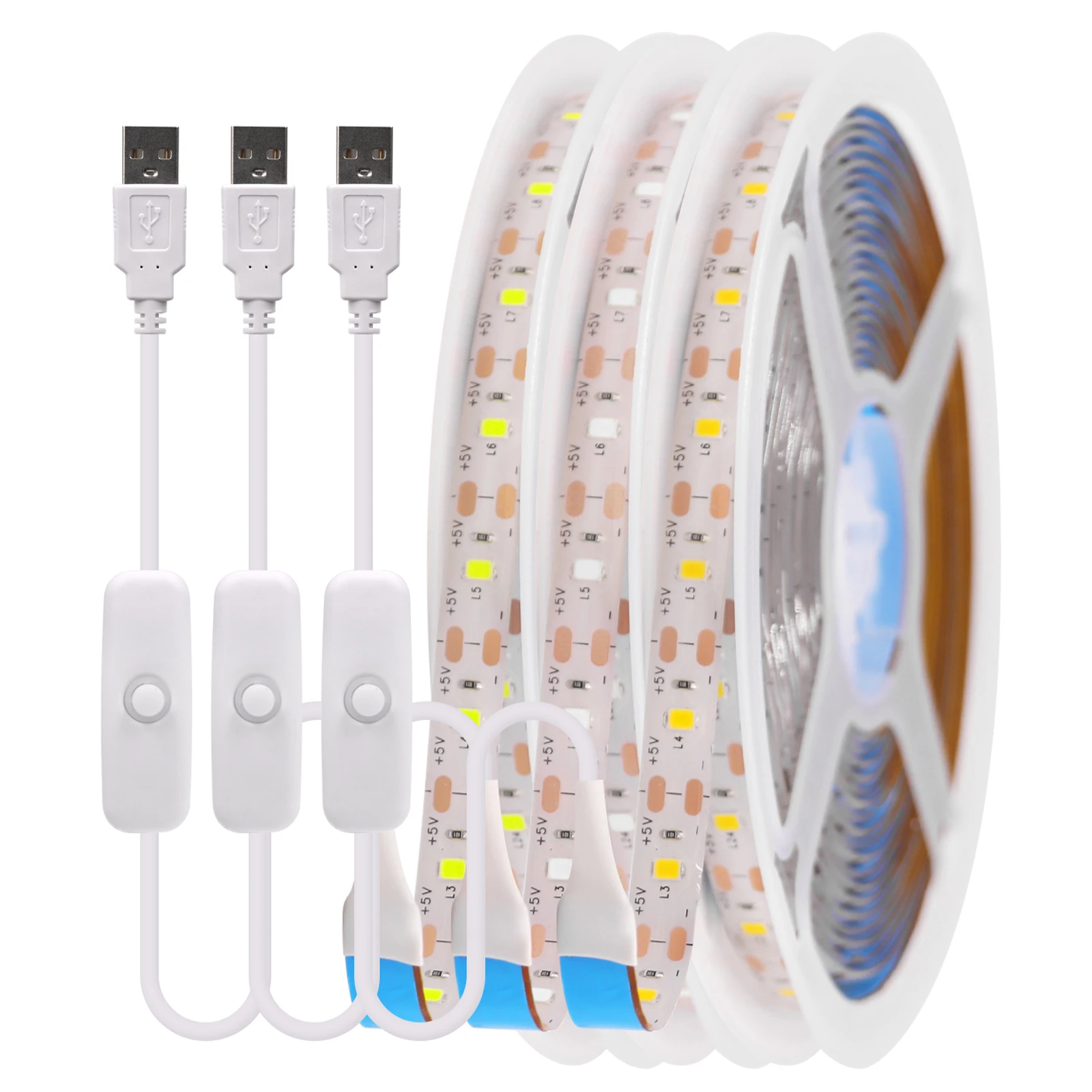 5V 2835 LED Strip Light USB 60Leds/m Flexible Fita Led Tape With Switch White Warm White Waterproof LED Lights for Room Decor
