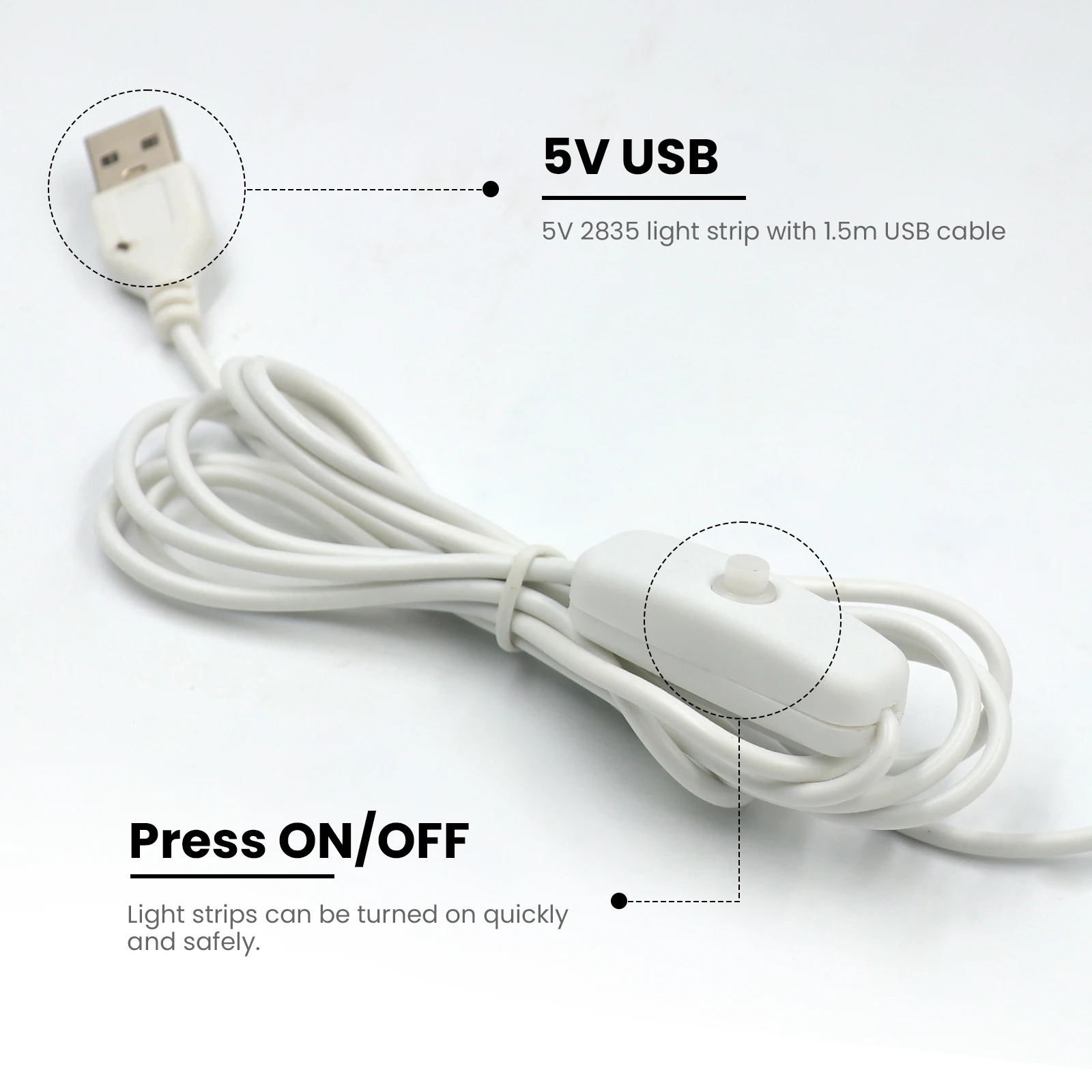 5V 2835 LED Strip Light USB 60Leds/m Flexible Fita Led Tape With Switch White Warm White Waterproof LED Lights for Room Decor