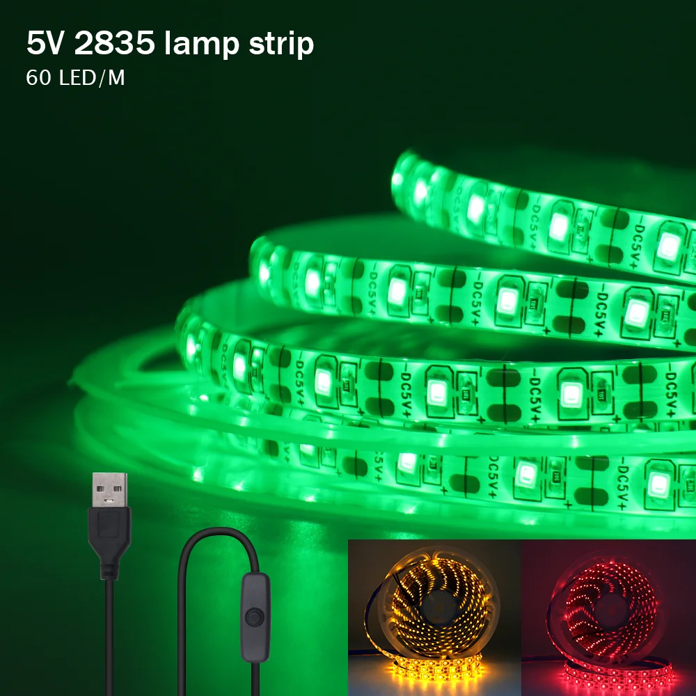 5V 2835 LED Strip Light USB 60Leds/m Flexible Fita Led Tape With Switch White Warm White Waterproof LED Lights for Room Decor