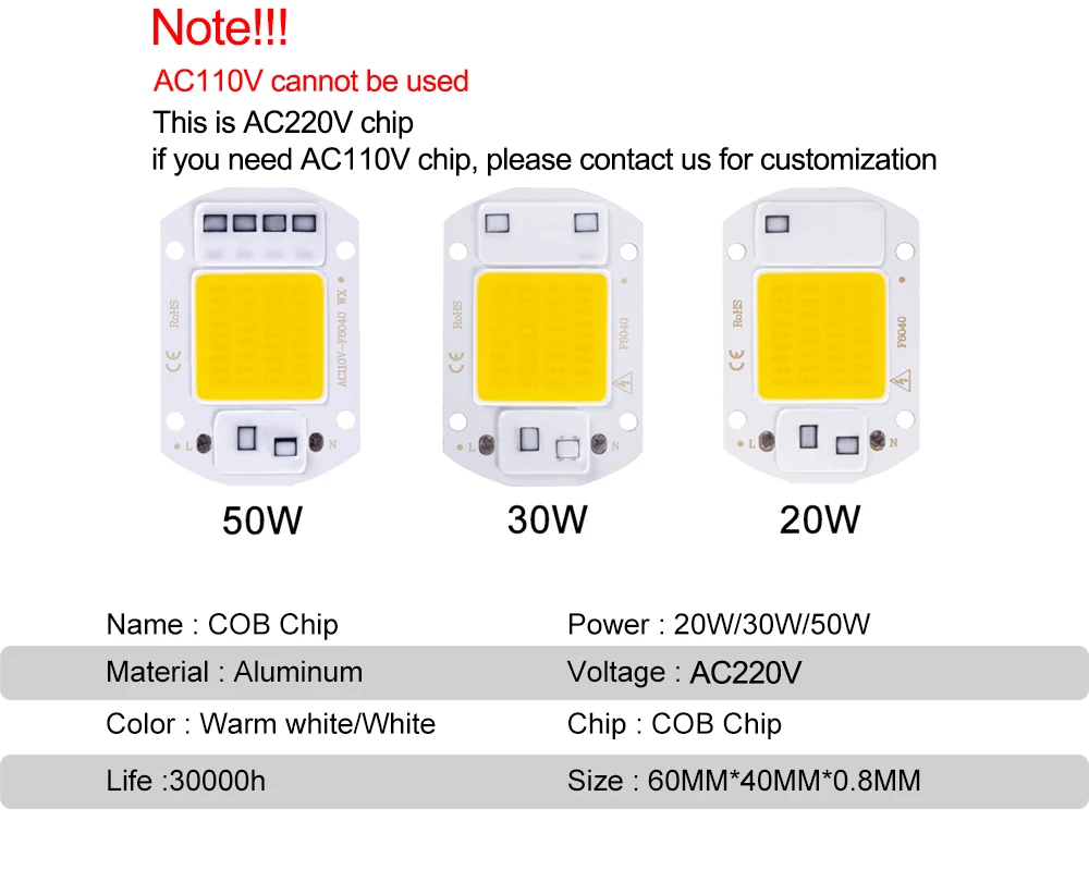 1/PCS COB Chip 10W 20W 30W 50W 220V LED Smart IC No Need Driver 3W 5W 7W 9W LED Bulb Lamp for Flood Light Spotlight Diy Lighting