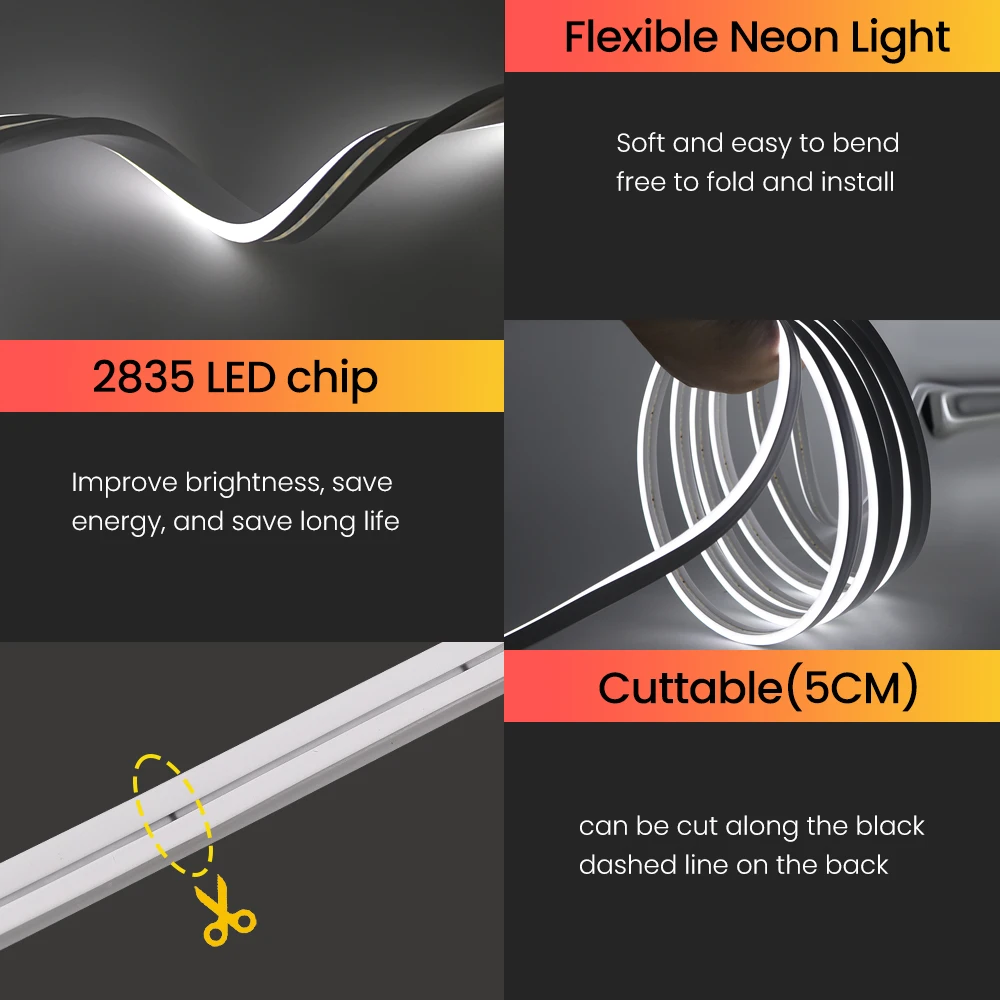 24V Neon Led Strip Lights 2835 IP67 Waterproof Soft Neon Rope Light Orange Red Blue Green White Pink Yellow for Home Decoration